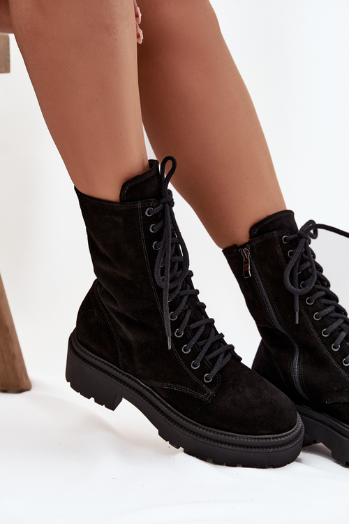 Жіночі робочі чоботи з натуральної замші з підкладкою Zazoo 4213 Чорні