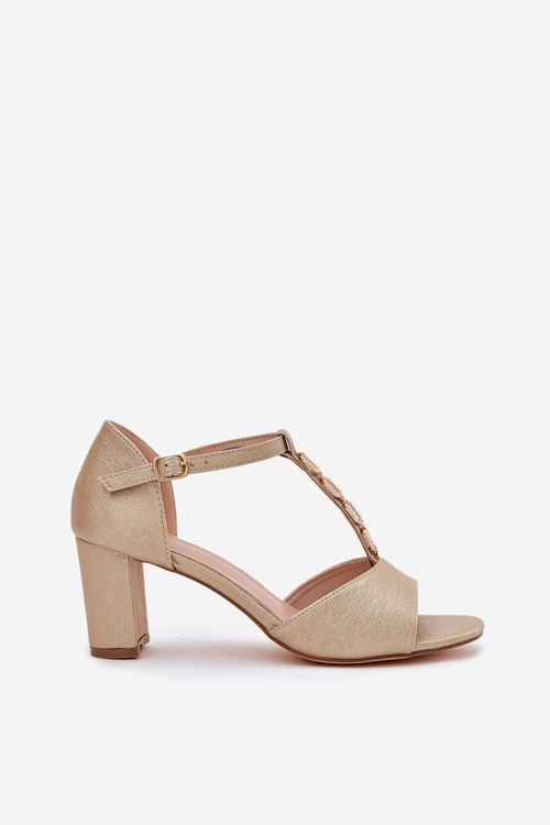 Жіночі Сандалі На Каблуку З Декоративним Ремінцем Еко Шкіра Золото Triavera