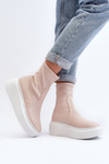 Жіночі шкіряні ботильйони Zazoo 3395 на масивній платформі бежеві