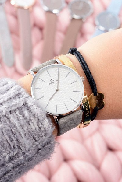 Сірий стильний шкіряний жіночий годинник Giorgio&Dario