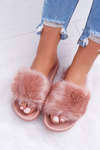 Жіночі шльопанці з пуховим хутром рожевого кольору