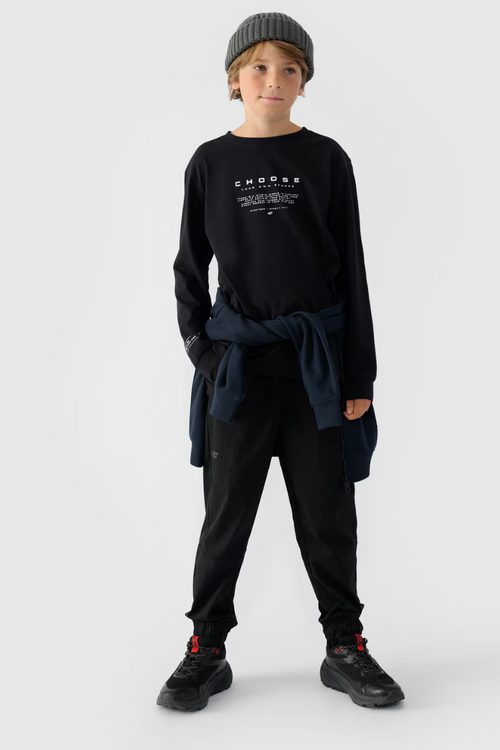 Футболка з довгим рукавом для хлопчика з принтом Regular 4F 4FJWAW24TLONM294-20S чорна