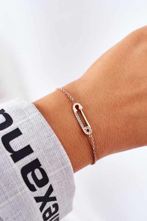 Браслет-ланцюжок із шпилькою та кубічним цирконієм із рожевого золота