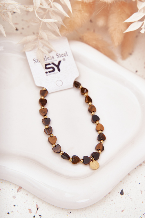 Браслет у формі сердець із хірурнічної сталі коричневий