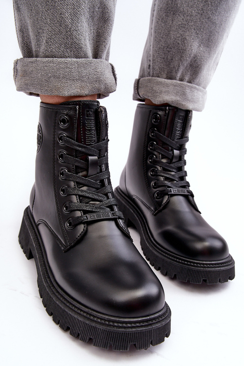 Шкіряні черевики на шнурівці Чорні Big Star MM274375