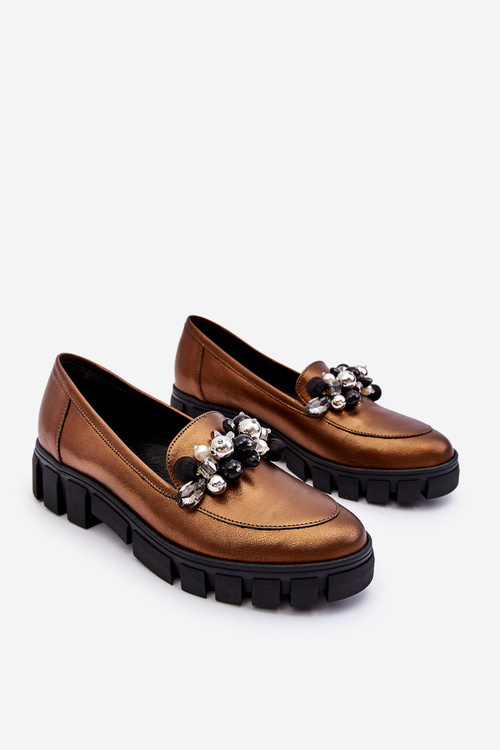 Жіночі лофери на платформі Laura Messi 2392 Dark Gold