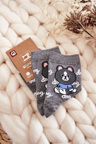 Жіночі бавовняні шкарпетки собака темно-сірі