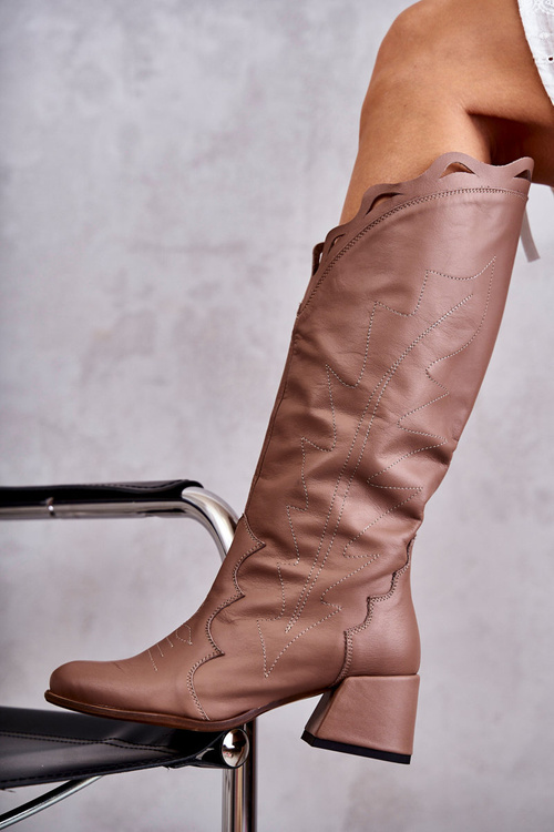 Чоботи шкіряні темно-бежеві Andreia