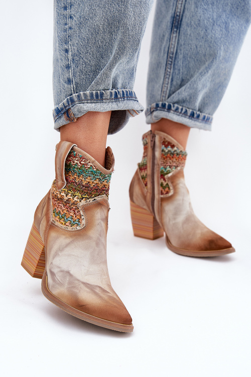 Шкіряні Ковбойські Чоботи На Підборі З Декоративною Плетінкою Maciejka 06810-29 Багатокольорові