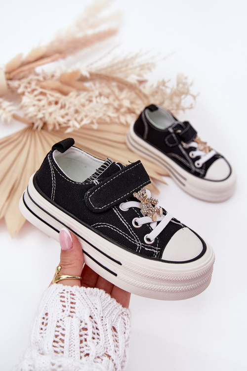 Дівчачі Кросівки З Золотою Прищіпкою Ведмідь Чорні Solena