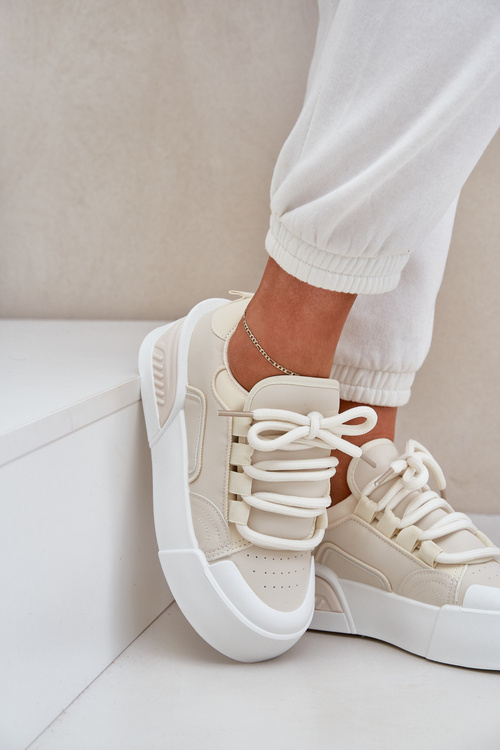 Жіночі Кросівки З Грубої Шнурівкою На Платформі Бежеві Лалома