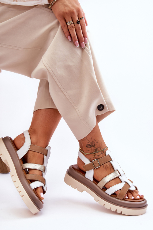 Шкіряні босоніжки Maciejka 06101-11 біло-коричневі