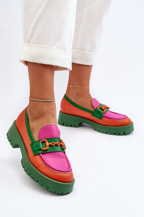 Жіночі шкіряні мокасини з декором CheBello 4444 Помаранчевий