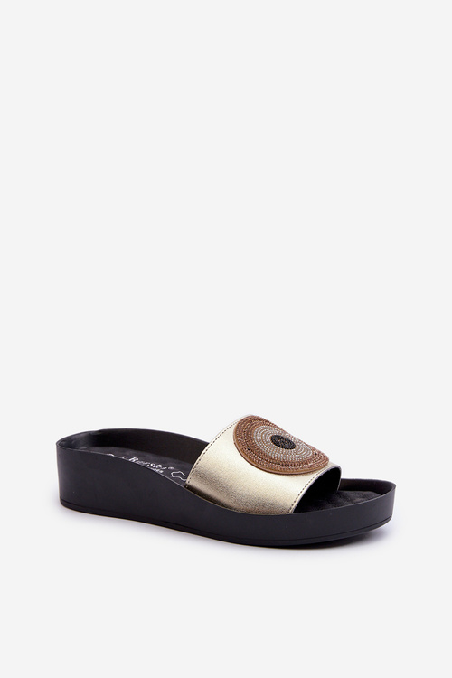 Жіночі шкіряні шльопанці з декором S.Barski KV27-019 золото