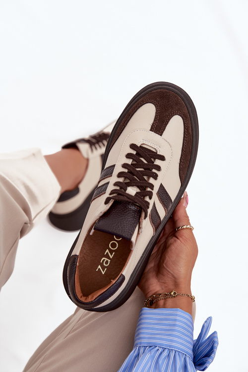 Шкіряні жіночі кросівки на платформі Zazoo 3775 бежево-шоколадні