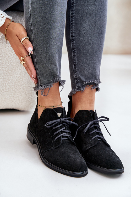 Zazoo 2959 Замшеві оксфорди на шнурівці на плоскій підборі чорні