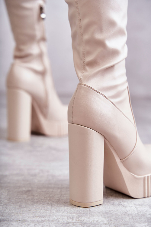 Шкіряні високі чоботи на платформі бежеві Katrina