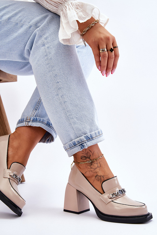 Зручні човники на масивних підборах Бежеві Julien