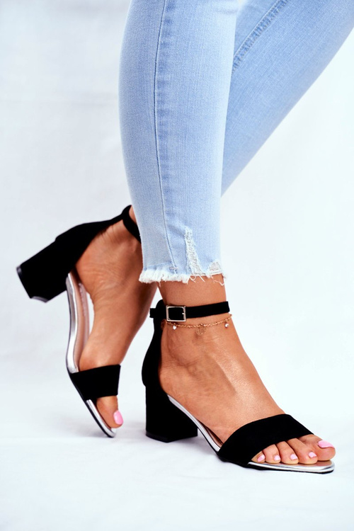 Замшеві босоніжки на штанзі Sergio Leone SK839 чорно-сріблясті