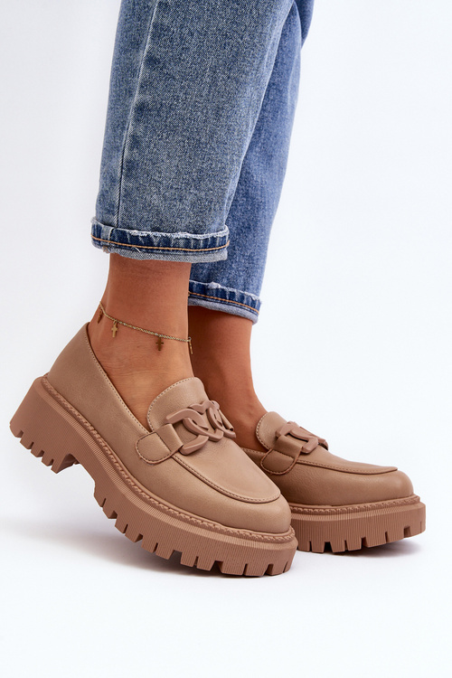 Масивні жіночі лофери з ланцюжком, бежеві Dataia