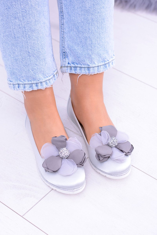 Оксамитові сірі балерини з великою квіткою Фуміко