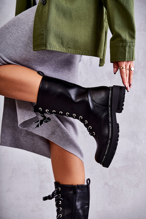 Високі теплі жіночі чоботи на зав'язках Чорні Darla