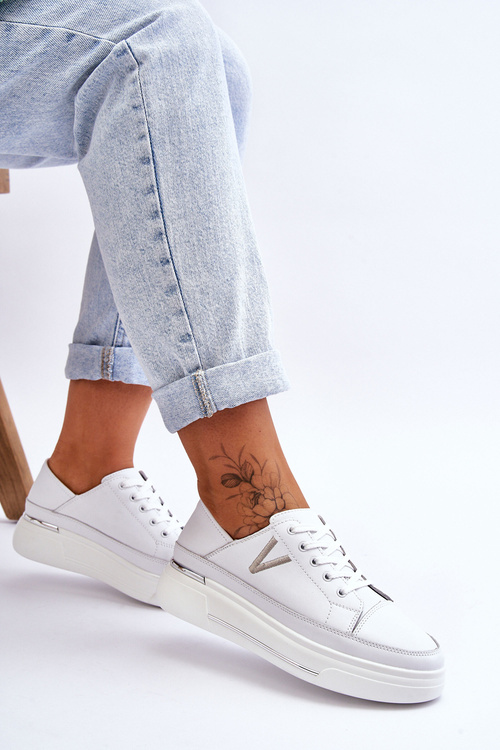 Жіноче шкіряне спортивне взуття на платформі Білий Saul