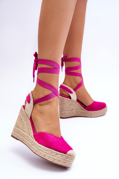 Зав'язані босоніжки на високій танкетці кольору фуксії Lendy