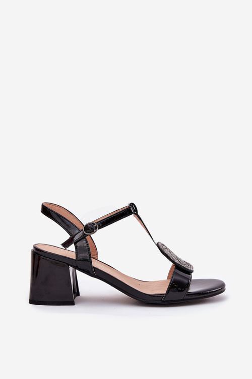 Лакові Шкіряні Жіночі Сандалі На Каблуку З Декором Vinceza 91134 Чорні