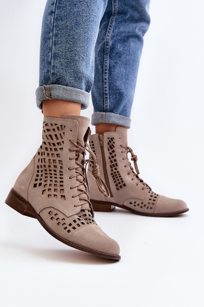 Шкіряні чоботи Zazoo 2627 Beige на шнурівці