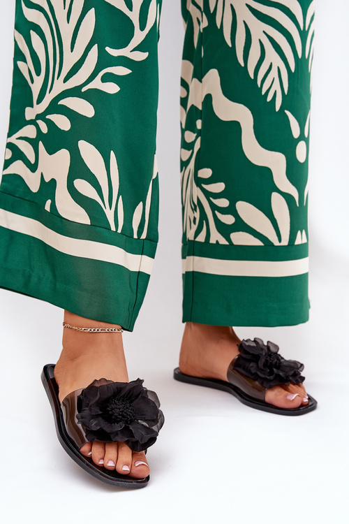 Прозорі Плоскі Жіночі Сандалі З Штучною Квіткою Чорні Vobetta