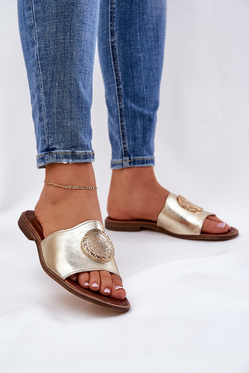 Zazoo 2938 Шкіряні Сандалі На Плоскому Каблуці З Декором Золоті