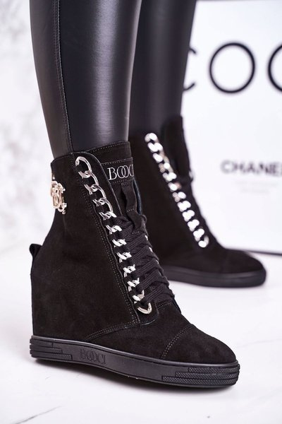 Жіночі замшеві кросівки на танкетці BOOCI 2222/066/s Silver Chain Black