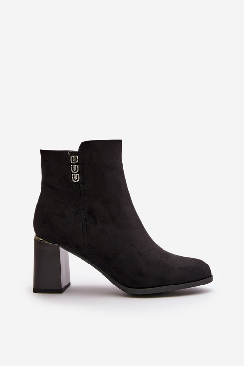 Теплі еко-замшеві жіночі ботильйони на каблуці, блискавка, чорні Erillia
