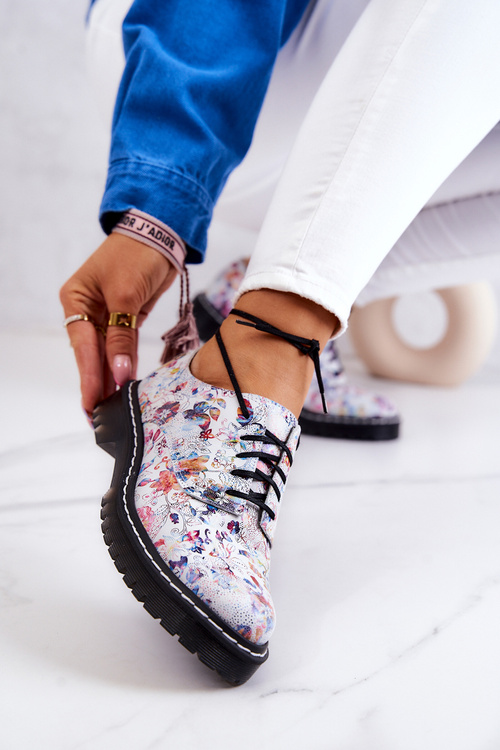 Жіночі шкіряні броги Оксфорди Maciejka 4087A-38 білі з квітами