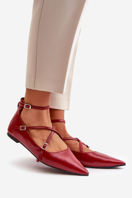 Жіночі балетки з гострими носками і переплетеними бретельками бордового кольору Віолра