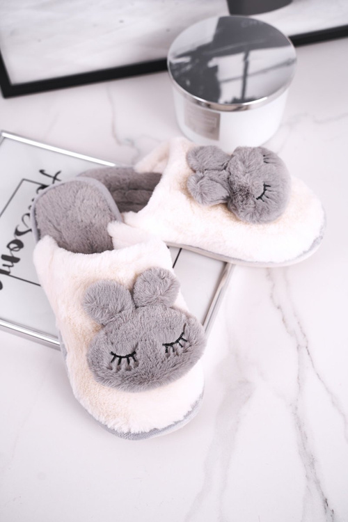 Жіночі пухнасті тапочки Білий сірий кролик