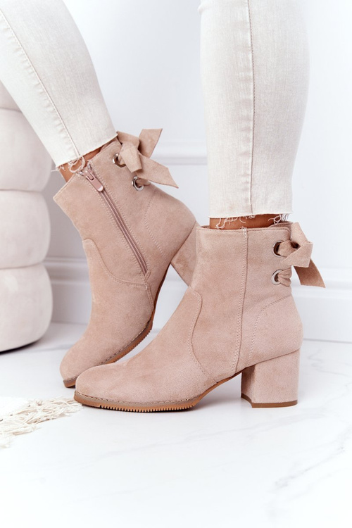 Жіночі утеплені чоботи на блочному каблуці бежеві Kayla