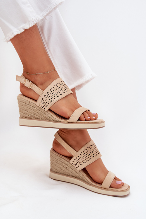 Жіночі Сандалі З Перфорацією На Каблуку З Плетінням Бежеві Золіра