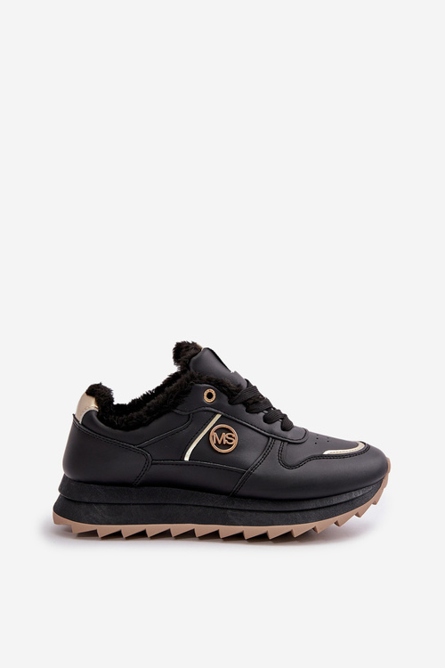 Жіноче спортивне взуття утеплене хутром на платформі Lerisas чорного кольору