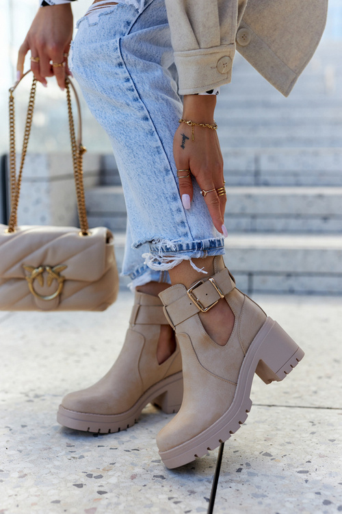 Шкіряні черевики з вирізом на поясі темно-бежевого кольору Rosanne