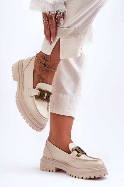 Жіночі мокасини на платформі з декором бежеві Ameg