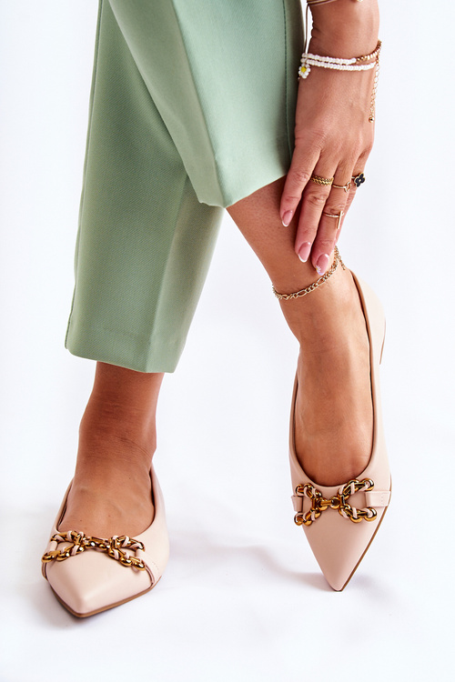 Жіночі шкіряні балетки шпиці з декором Бежеві Carlos