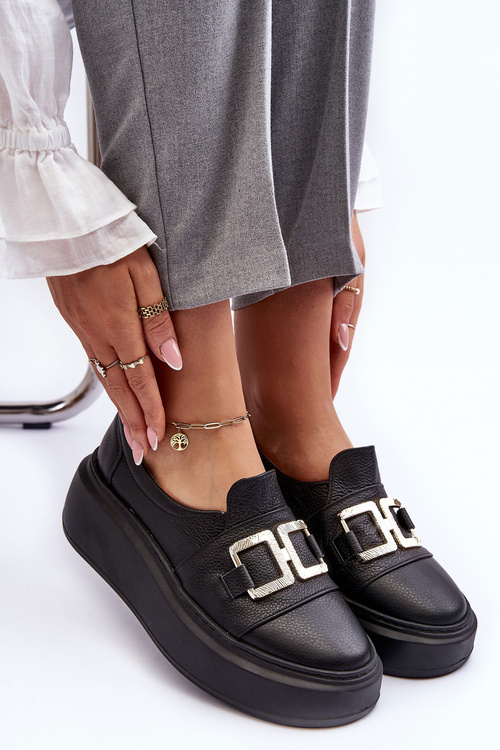 Жіночі шкіряні туфлі на платформі чорні Lewski 3398/2