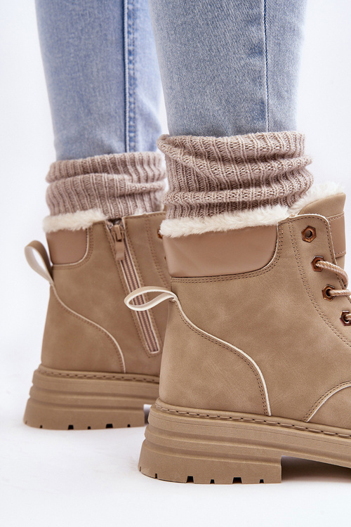 Жіночі стьобані чоботи з хутряною підкладкою бежеві фенан