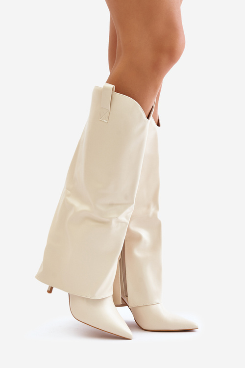 Чоботи на шпильці з точеною халявою світло-бежеві Bellinna