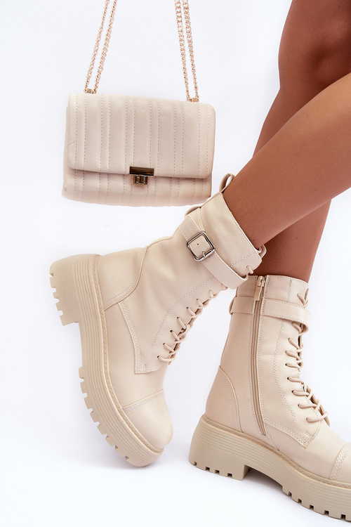 Шкіряні Ботильйони Броги З Пряжкою Світло Бежеві Самивло