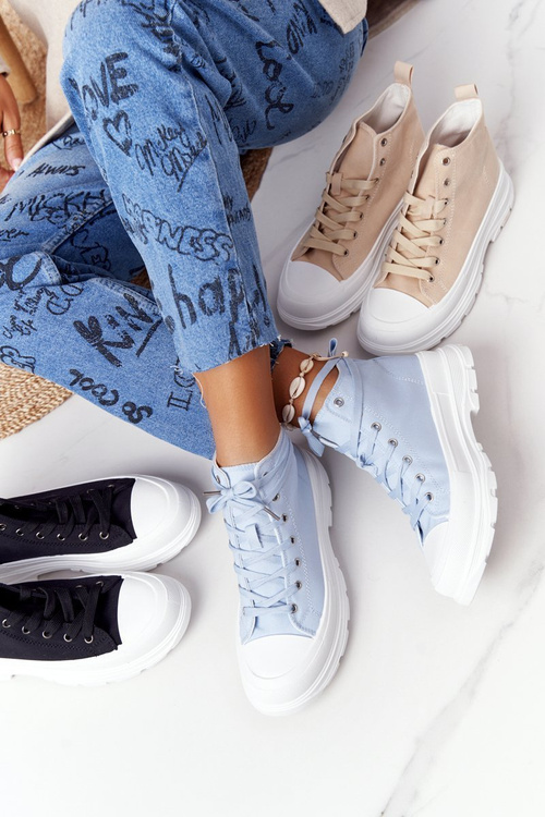 Жіночі високі кросівки на масивній підошві синього кольору Trissy