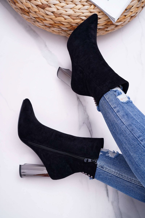 Жіночі сріблясті чоботи на шпильці чорні Dimmy