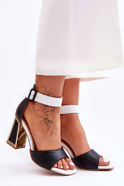 Елегантні босоніжки на високих підборах Чорно-білі Sorel